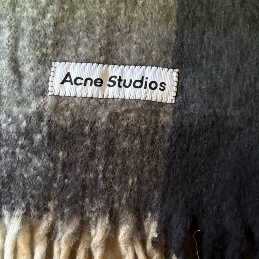 ACNE STUDIOS Green & Gray Mohair Checked Scarf unisex